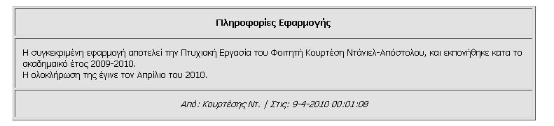 Εικόνα 5.3 Ανακοίνωση Το αριστερό μενού επιλογών περιλαμβάνει 3 επιλογές: Το Πρόγραμμα μου. Πρόγραμμα Αιθουσών. Ελεύθερες Αίθουσες.