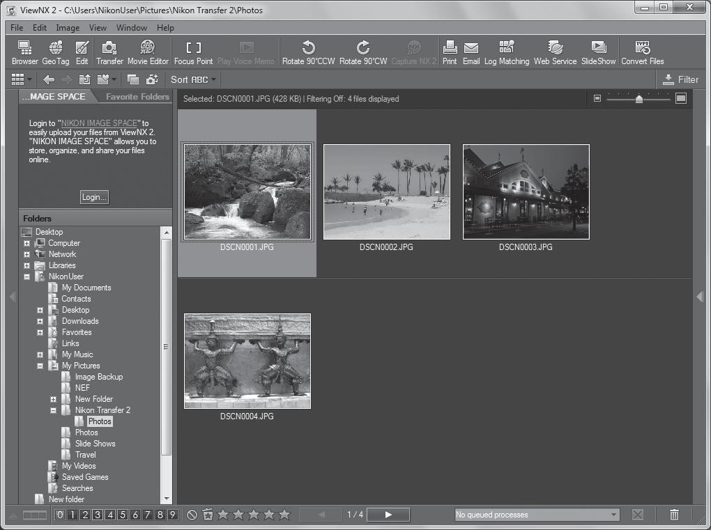 Προβολή εικόνων Εκκινήστε το ViewNX 2. Οι εικόνες θα εμφανιστούν στο ViewNX 2 όταν ολοκληρωθεί η μεταφορά.