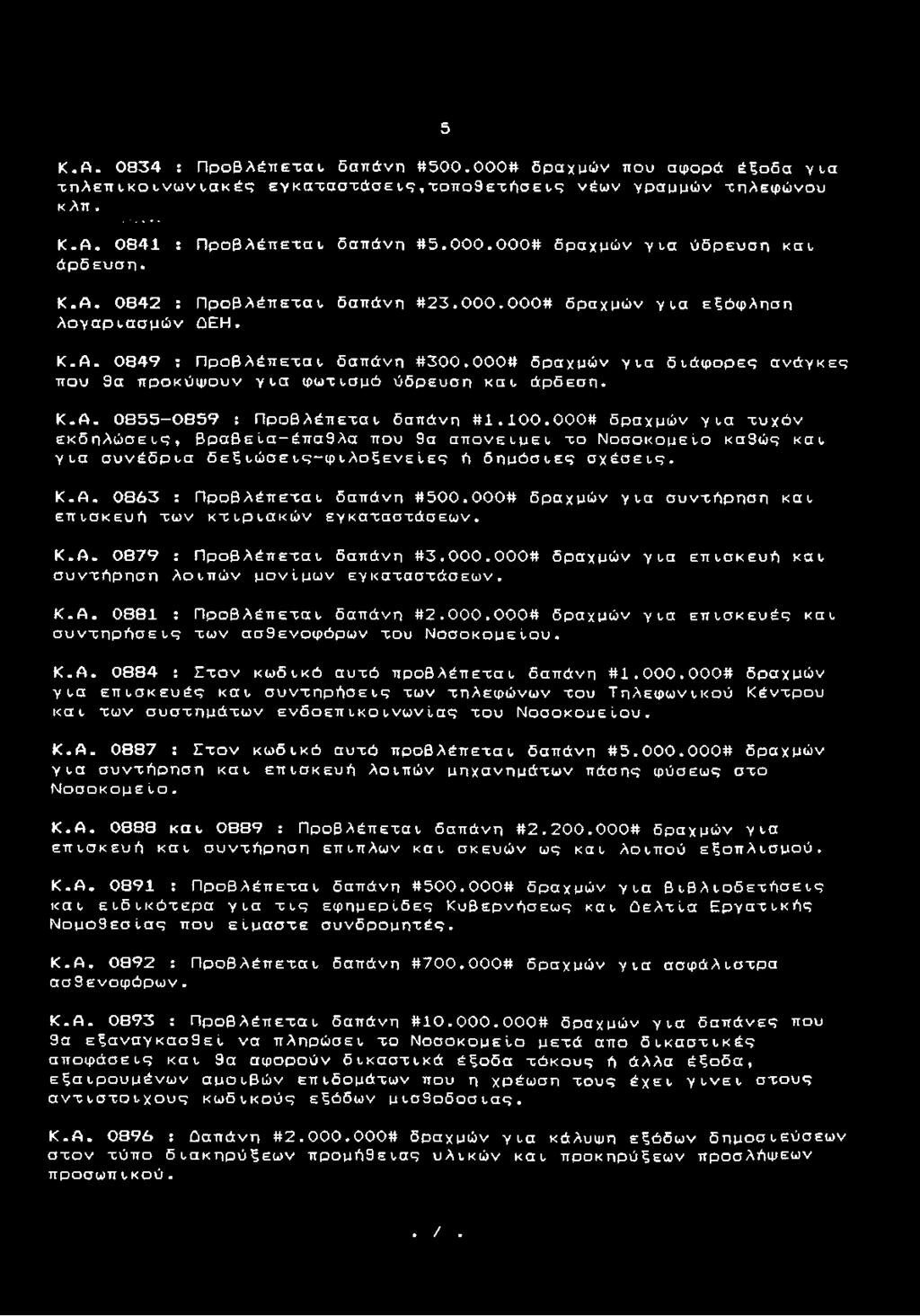 000# δραχμών γυα δυάψορες ανάγκες που 9α προκύψουν γυα φωχυσμό ύδρευση κ α ι άρδεση. Κ.Α. 0855 0Β59 : Προβλέπεχαυ δαπάνη # 1.1 0 0.