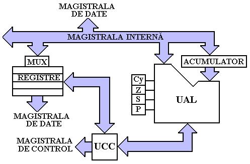 O altă parte a microprocesorului o constituie registrele, conectate la magistrala de date prin intermediul unui multiplexor.