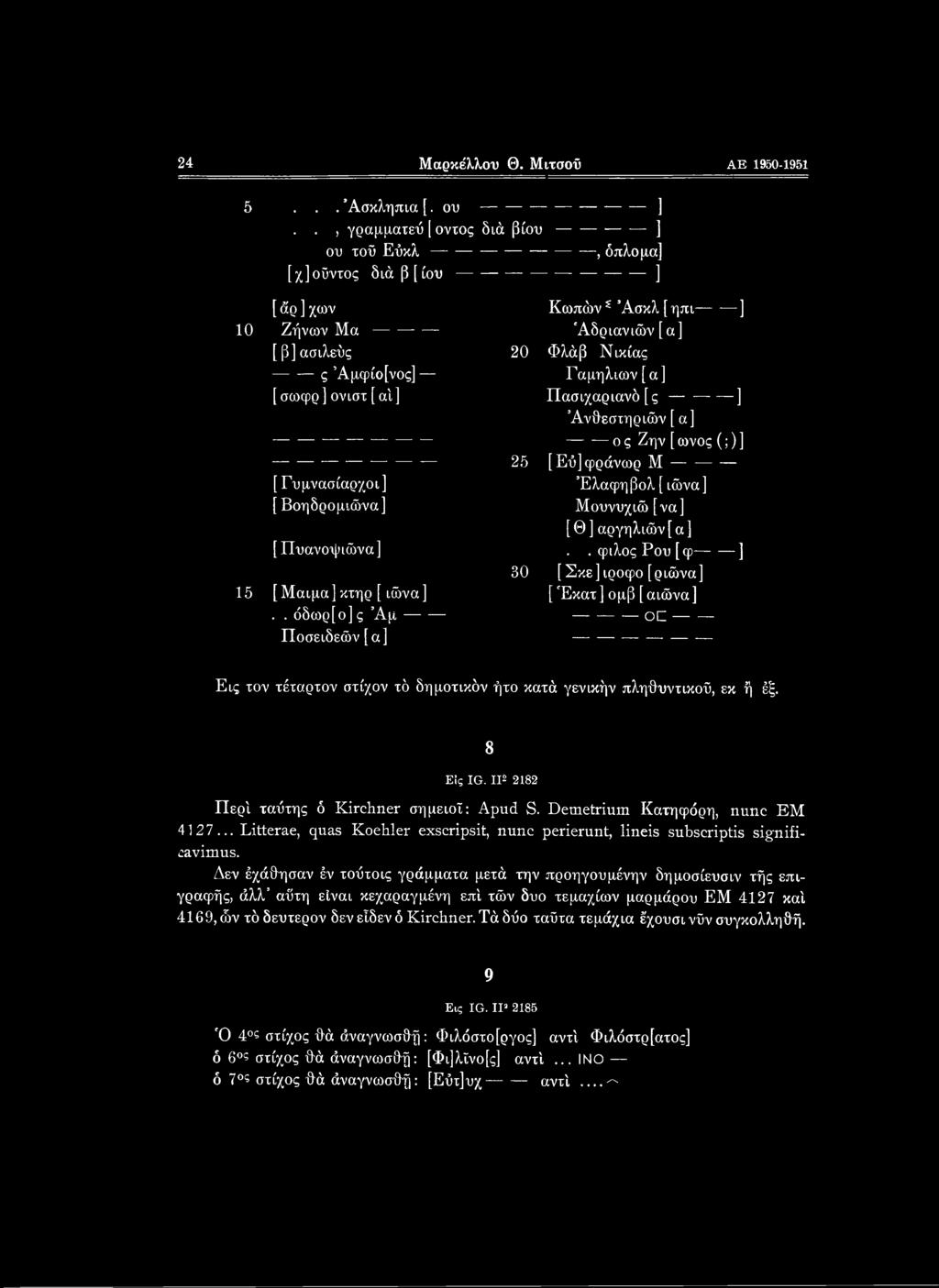 [άρ]χων 10 Ζήνων Μα------------- [ β] ασιλεύς --------ς Άμφίο[νος] [ σωφρ] ονιστ [ α'ι] [ Γυμνασίαρχοι] [Βοηδρομιώνα] [ Πυανοψιώνα] 15 [Μαιμα] κτηρ [ ιώνα].