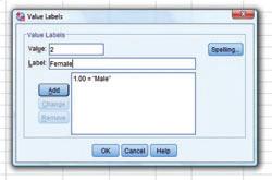 Κεφάλαιο 1 Γιατί χρειάζεστε τη στατιστικη 49 Βήμα 9 Τώρα πληκτρολογήστε την τιμή 2 στο πεδίο Value και τη λέξη female στο πεδίο Label, και μετά πατήστε στο κουμπί Add.