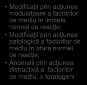 2 Sursele variabilităţii Variabilitatea genotipică Mutaţiile genice, cromozomiale şi genomice Recombinările genice, cromozomiale şi genomice Migraţiile populaţionale Variabilitatea fenotipică