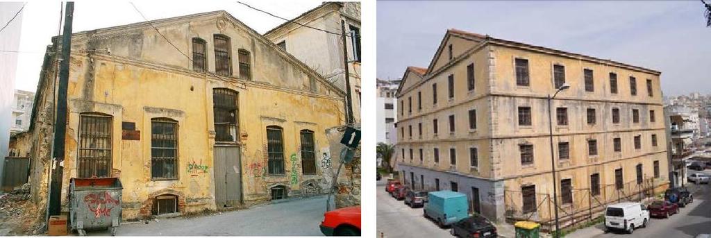 Εικ. (4): Κτίριο Καπναποθήκης στην Ξάνθη, το οποίο συγκροτεί μία παραγωγική μονάδα. Εικ.(5): Συγκρότημα Καπναποθήκών στην Καβάλα, τα οποία συνδέονται εν σειρά.