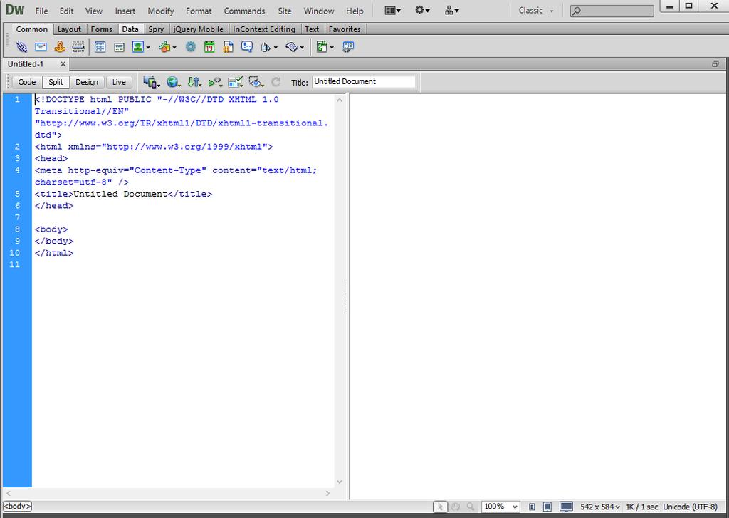 Εικόνα 4.5 : Παράθυρο εγγράφου DreamWeaver 4.