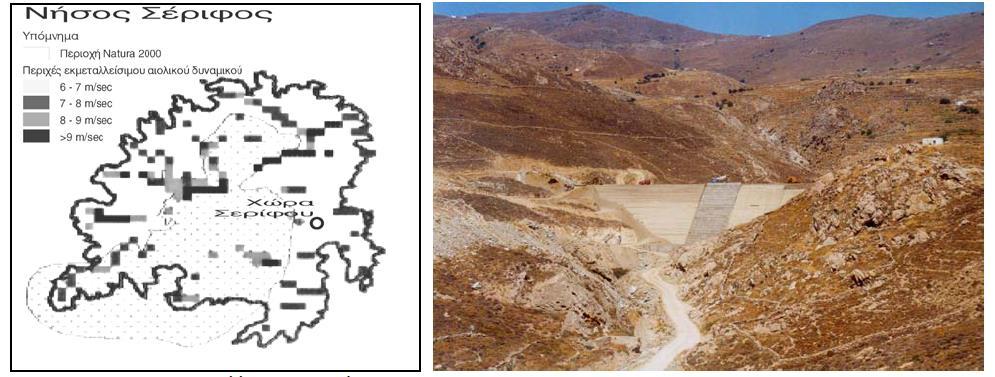 Σχιμα 4.5α: Χάρτθσ εκμεταλλεφςιμου αιολικοφ δυναμικοφ νιςου Σερίφου (ΚΑΡΕ) Σχιμα 4.