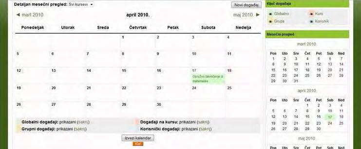 Moodle e-urs o predstavcma brojevh tervala u elemetarom algebarsom račuu 9 Jeda od bloova prazah sa straa (odatle potče jhov azv sde blos) je aledar (Caledar).