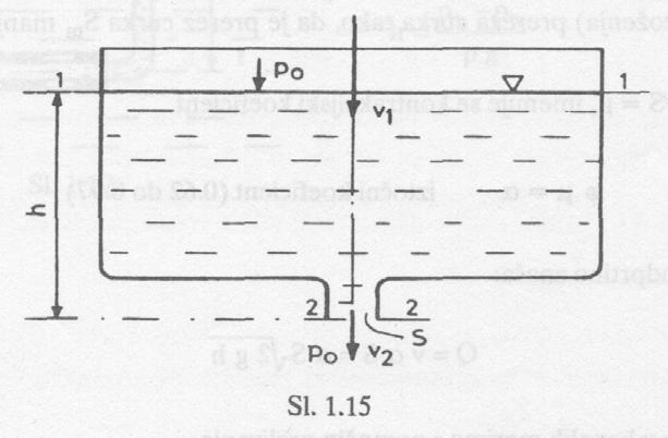 Iztok kapljevine iz posode 2 2 p0 v1 p0 v2 h+ + = + v2 = 2gh v=ϕ 2gh ρg 2g ρg 2g Kontrakcija (zoženje) prereza (kontrakcijski koeficient μ - pri ostrih robovih):