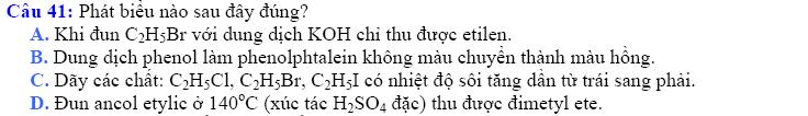 Giải: Dễ dàng chọn được Đáp án B (Gồm: xicloprpan; stiren; metyl acrylat; vinyl axetat) PHẦN RIÊNG: A.