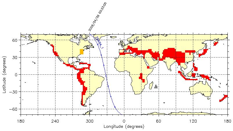 Radiation belt electron activity (red line indicated by blue