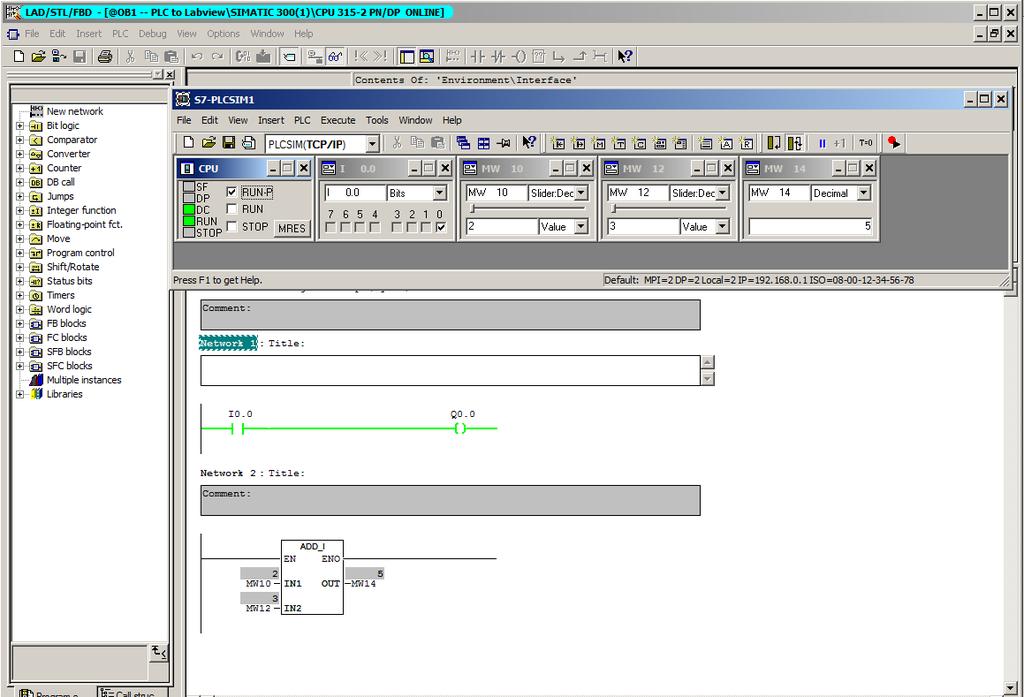 Εικόνα 6.17: Διάγραμμα Ladder και Simulation Διαπιστώνεται ότι το PLC δουλεύει σύμφωνα με τον επιθυμητό τρόπο και ακολουθεί η σύνδεση αυτού με το OPC Servers.