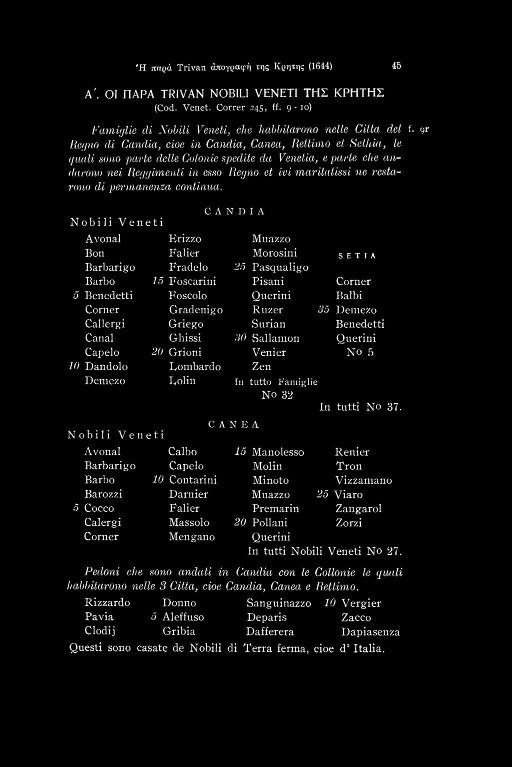 Demezo Callergi Griego Surian Benedetti Canal Gliissi 00 Sallamon Querini Capelo 20 Grioni Venier No 5 10 Dandolo Rombardo Zen Demezo Rolin In tutto Famiglie No 32 In tutti No 37.