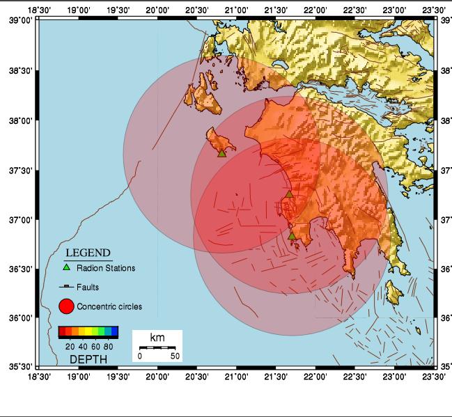 Εικ.22. Χάρτης ομόκεντρων κύκλων για την εμβέλεια των ανωμαλιών.