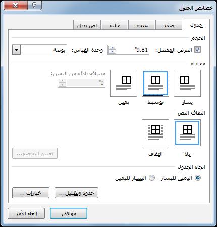 150 الدرس 6 تعيين المحاذاة األفقية للجدول يمكن تعيين المحاذاة األفقية لجدول إلى الهامش األيمن أو األيسر أو توسيطها. ويجب محاذاة الجداول المدرجة في تقرير مع المستند للحفاظ على تدفق التقرير.