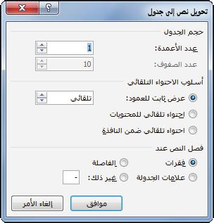 إنشاء الجداول 155 الرسم التوضيحي 6-17 مربع الحوار "تحويل نص إلى جدول" الرسم التوضيحي 6-18 مستند تم تحويله