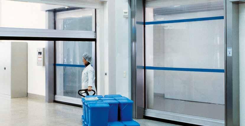 V 3015 CLEAN Εσωτερική πόρτα για θαλάμους ελεγχόμενης ατμόσφαιρας με διάφανη κουρτίνα Ειδική κουρτίνα και διαφορές πίεσης Σε θαλάμους ελεγχόμενης ατμόσφαιρας μπορεί να δημιουργηθούν από τον καθαρισμό