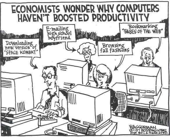 Πόσο σημαντική είναι η τεχνολογία πληροφοριών; Παράδοξο παραγωγικότητας (productivity paradox): Από τη δεκαετία του 1970 οι συνολικές επενδύσεις σε ΤΠΕ στις ΗΠΑ δεν έχουν συσχετιστεί στενά με την