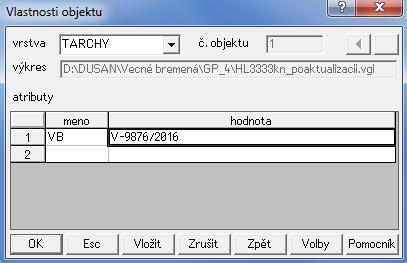 Príloha č. 5 k smernici O-84.11.13.31.31.00-16 Str. 13 Objekt vo vrstve TARCHY po aktualizácii vo formáte VGI. &O TARCHY 1 &A VB=V-9876/2016 &L P 518776.41 1251943.60 K=18 T=5 L 518606.11 1251950.