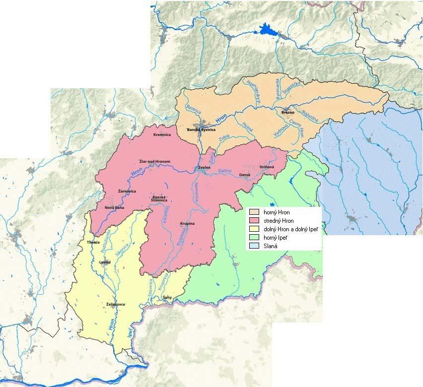 Obr. 1: Prehľadná mapka povodia Hrona [1] Riečna sieť sa začala formovať v dobe, keď sa po ústupe mora vytvorili dnešné horstvá.