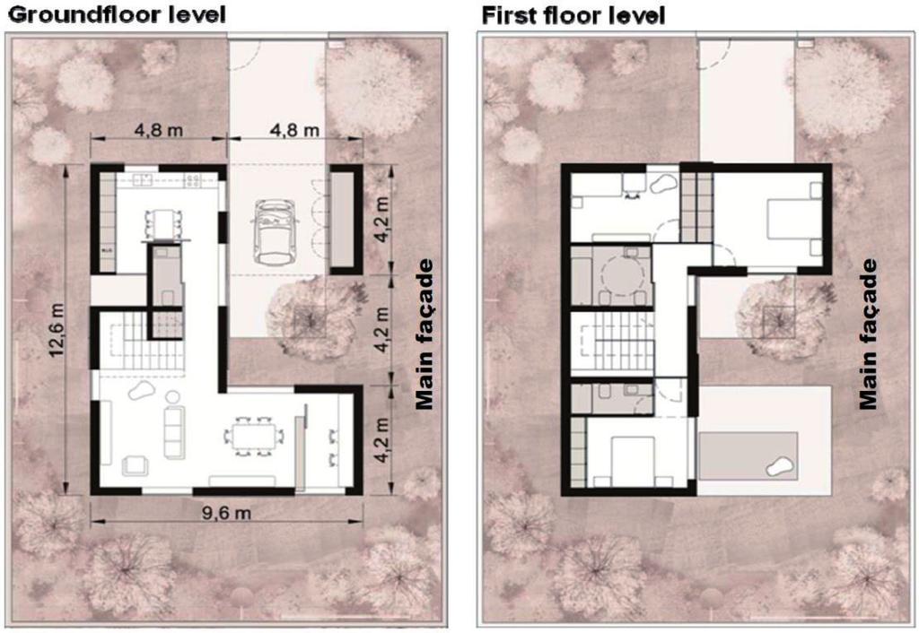 Document cadru Fig. 4.2 Planurile clădirii pe nivele. Suprafețele vitrate ale fiecărei fațade sunt de asemenea date în planurile clădirii. Tabel 4.