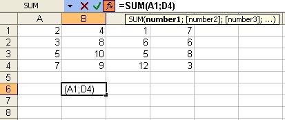 De exemplu, A1;D4 înseamnă celulele A1 şi D4, iar rezultatul formulei din figura 8.3 va fi 5. Figura 8.