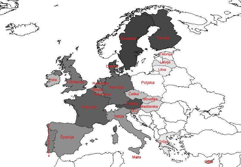Slika 7: Ranžirna vrsta razvitosti držav EU Vir: Lasten vir. 4 RAZVRŠČANJE DRŽAV V SKUPINE GLEDE NA KAZALCE RAZVITOSTI 4.