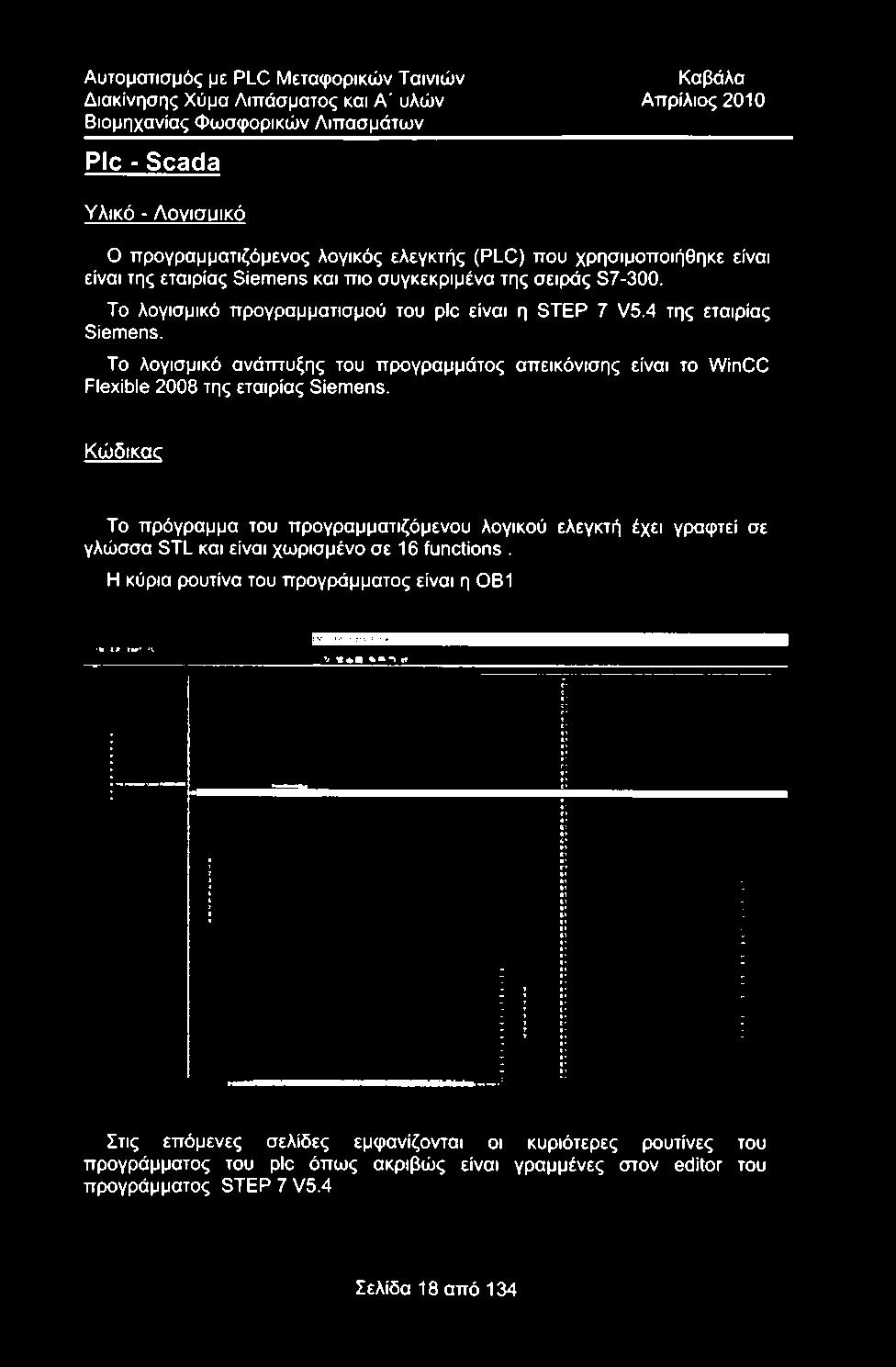 συγκεκριμένα της σειράς S7-300. Το λογισμικό προγραμματισμού του ρΐο είναι η STEP 7 V5.4 της εταιρίας Siemens.