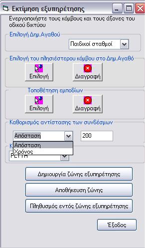 Ο Σχεδιασμός και η Ανάπτυξη ενός Δημοτικού Εργαλείου Υποστήριξης Λήψης Χωρικών Αποφάσεων Εικόνα 8.42. Ο καθορισμός της αντίστασης των συνδέσμων του δικτύου βάσει της απόστασης ή του χρόνου.