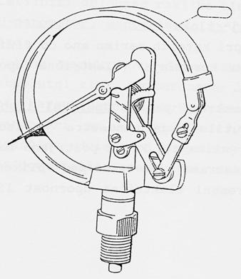 Slika 13: Manometer z membrano. Čutilo manometra z mehom (slika 14) je tanka kovinska cev z nagubanim plaščem, ki je na enem koncu zaprta.