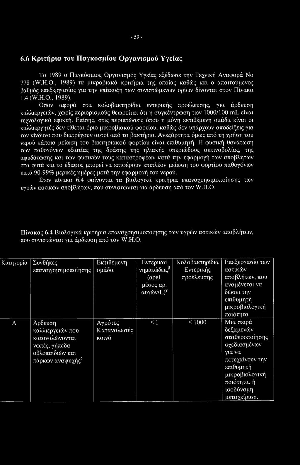 Επίσης, στις περιπτώσεις όπου η μόνη εκτιθέμενη ομάδα είναι οι καλλιεργητές δεν τίθεται όριο μικροβιακού φορτίου, καθώς δεν υπάρχουν αποδείξεις για τον κίνδυνο που διατρέχουν αυτοί από τα βακτήρια.