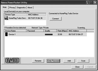 Λογισμικό Βοηθητικού προγράμματος του Προσαρμογέα γραμμής ρεύματος Η διαμόρφωση του Προσαρμογέα Ethernet γραμμής ρεύματος 200 Mbps της Sweex γίνεται με το βοηθητικό πρόγραμμα Power Packet.