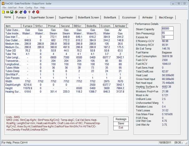 Heat* : Fuel Sensible وهذه لتطبيقات القود السائل او الغازي. By* : Designed يكتب اسم المهندس. AutoDesign* : وتعطيك التصميم االولي للمرجل البخاري. * ملخص النتائج يظهر في Output Design Form في.