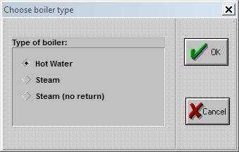 ..الخ وعند اختيار hot water والضغط على ok يظهر مربع حوار يطلب ادخال بيانات حول البويلر وهنا تم استعمال اربع