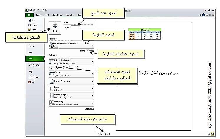 اذا اردنا طباعة منطقة محددة من صفحة عمل يجب علينا اوال تحديد الحدود المرغوبة بوساطة النقر على شريط >>View اختر صيغة العرض Page Break Preview ستظهر حدود زرقاء في صفحة العمل )مع خلفية غير مرئية عند