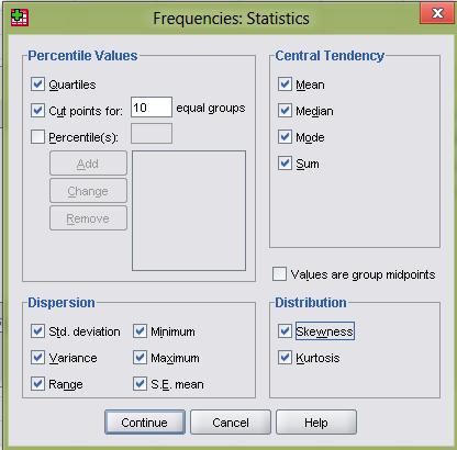 descriptive statistics >> من analyze ثم يظهر مربع حوار يتم فيه نقل الصفة