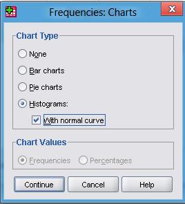 بعد اختيار جميع اإلحصاءات المطلوبة ثم الضغط على continue للرجوع الى مربع الحوار السابق ثم chart الضغط على زر يظهر مربع الحوار