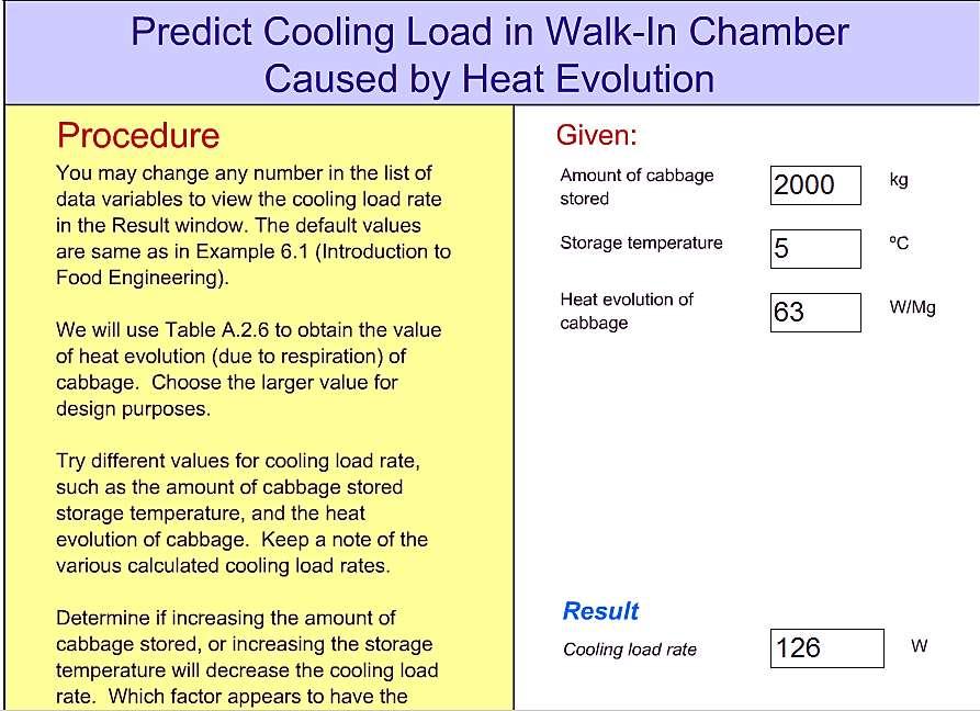 الفصل الرابع برامج حمل التبريد 0- برنامج حمل التبريد cooling load بعد النقر المزدوج على ايكونة البرنامج يظهر مربع حوار يطلب ادخال بيانات في الخانات الفارغة تكتب كمية الكرنب او اي مادة اخرى