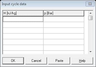 ب- :input curve data وفيه يتم ادخال البيانات لغرض رسم دورة معينة ويظهر مربع حوار يحتوي على االنثالبي والضغط وكما مبين ادناه: ج-.