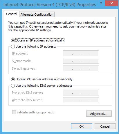 Πατήστε Obtain an IP address automatically (Αυτόματη απόδοση διεύθυνσης IP) και μετά