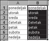 Obeležite elije A1:A2. 3. Prevla enjem kopirajte na dole tako da dobijete niz 100 90... 20 10 0-10 20-30. 4. Ura eno snimite u datoteku POPUNJAVANJE NIZOVA.xls.