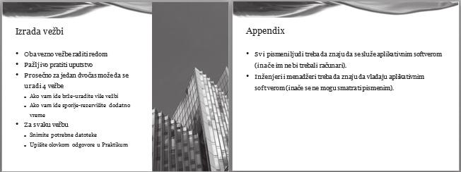 Aplikativni softver 189 Prezentacije PowerPoint 5. Uo ite da se na jednom slajdu ne nalazi previše teksta i da je unutar jednog pasusa tekst semanti ki (po smislu) podeljen na redove. 6.