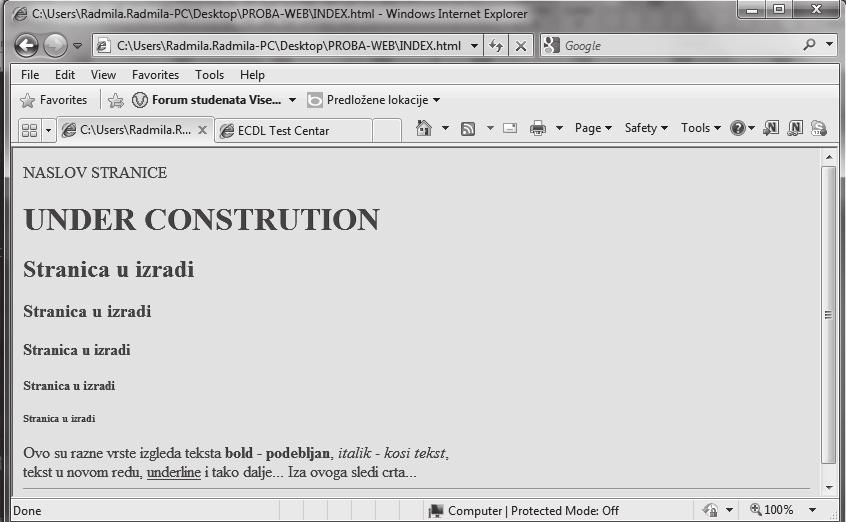 Aplikativni softver 233 Internet servisi 6. Za izradu web stranice mogu se koristiti specijalizovani programi o kojima e biti re i u narednim vežbama.. Konverzija u html format zapisa 7.