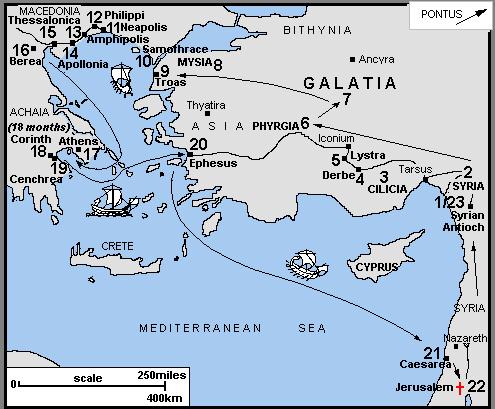 first missionary journey. At Lystra in Galatia, Paul and Silas added Timothy to the group, and upon landing in Macedonia Luke was added.