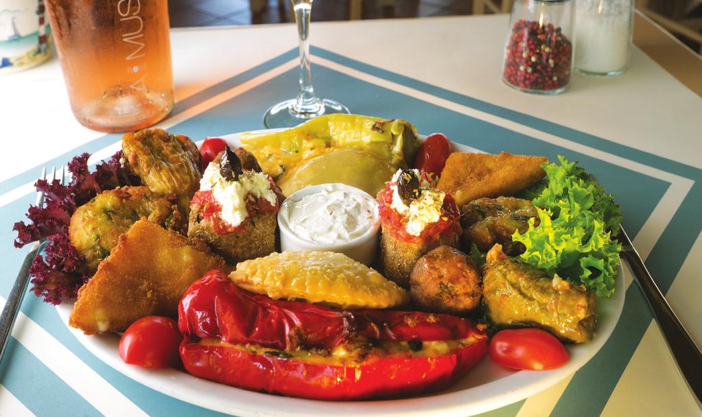 ξυδάτος Αχινοσαλάτα Ποικιλία Τυριών Dakos (rusk) Tzatziki Fish roe dip Garlic dip spicy Kopanisti (spicy cheese dip) Aubergine dip Olives Traditional dips combo 5.