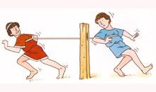 Διελκυστίνδα :Τα παιδιά στέκονταν σε δύο αντικριστές γραμμές κρατώντας ένα σχοινί.