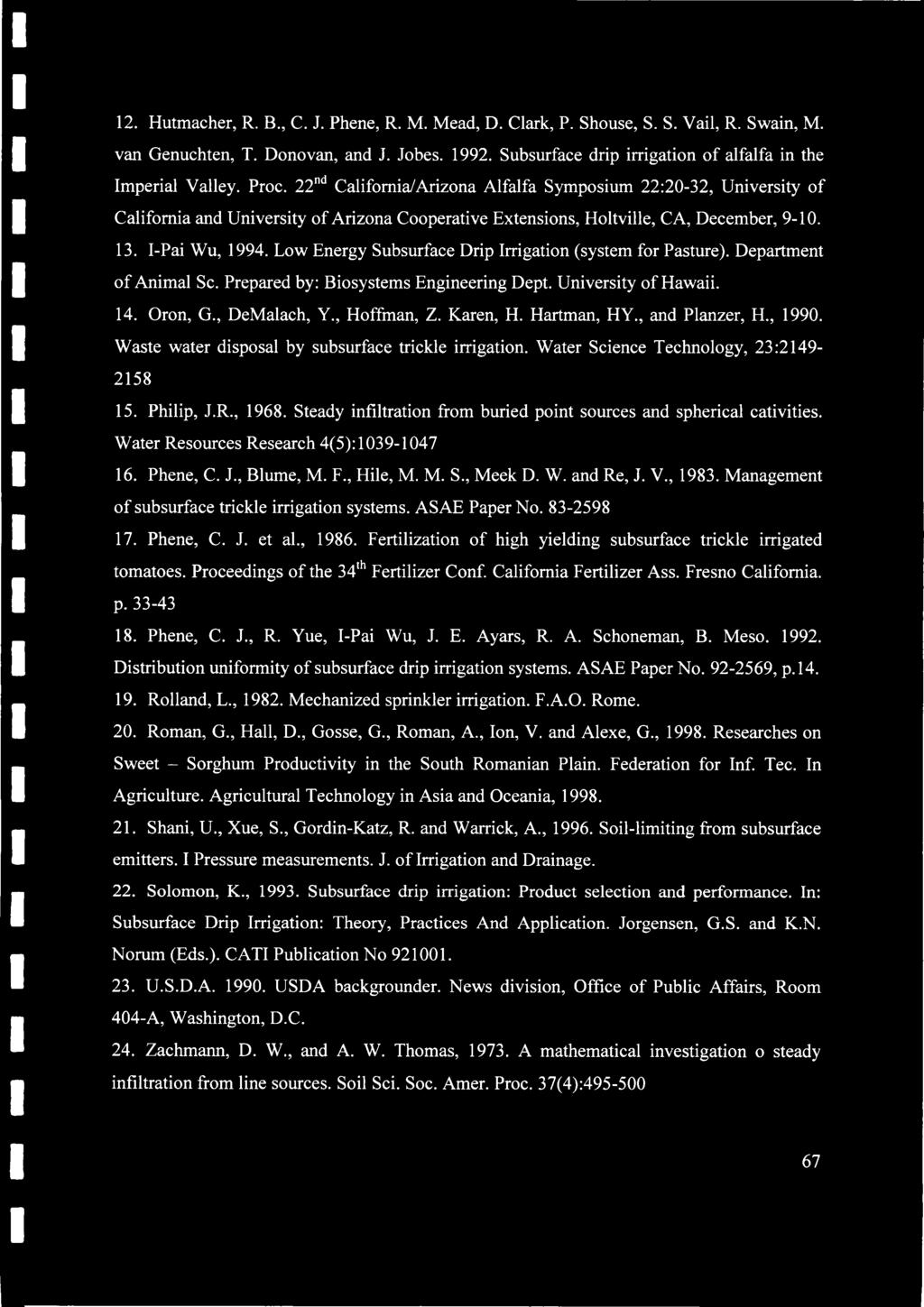 22nd Califomia/Arizona Alfalfa Symposium 22:20-32, University of California and University of Arizona Cooperative Extensions, Holtville, CA, December, 9-10. 13. I-Pai Wu, 1994.