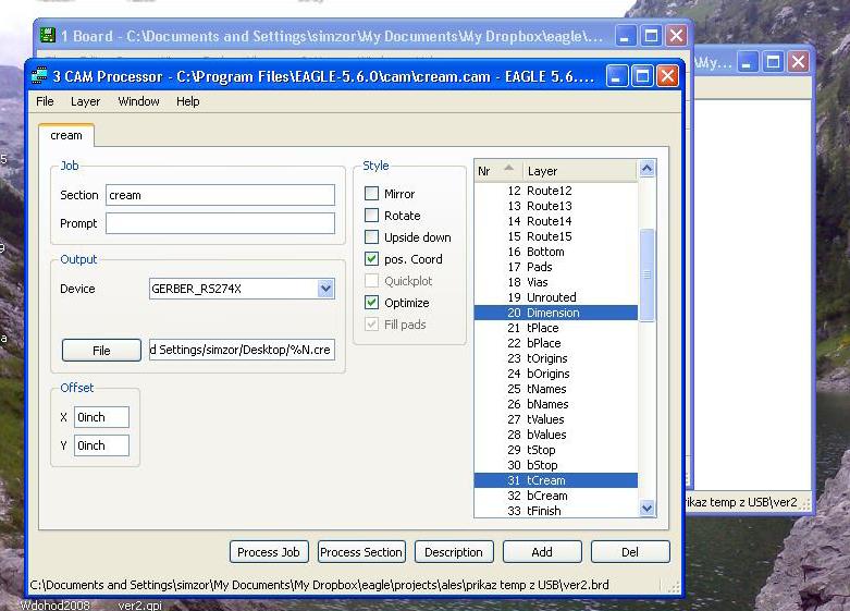 Simon Skočir Izdelava folije za nanos spajkalne paste Izdelava matrice Poženemo program Eagle. Odpremo vezje in izberemo File -> CAM Processor.