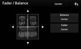 اإلعدادات تعديل توازن مستوى الصوت عرض شاشة.<Audio> )صفحة 53( 1 عرض شاشة.<Fader/Balance> 2 تعديل مستوى الصوت وفقا للمصادر المختلفة يمكن تعديل وحفظ مستوى صوت الضبط التلقائي لكل مصدر.