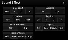 اإلعدادات <Supreme> ضبط مؤثر الصوت عرض شاشة.<Audio> )صفحة 53( 1 عرض شاشة Effect>.<Sound 2 3 اضبط كل بند. يستعيد الصوت المفقود بسبب ضغط الصوت الى صوت واقعي.
