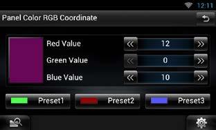 فتظهر نافذة تنسيق ألوان الشاشة RGB»ا أ للوان أحمر أخضر أزرق«. استخدم ]C[ و ]D[ لضبط قيمة كل لون. فتظهر نافذة تنسيق ألوان الشاشة.